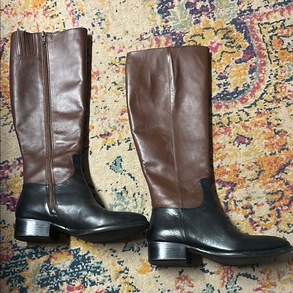 Donald J Pilner Brown and Black Leather Knee-High Riding Boots - Picture 1 of 3
